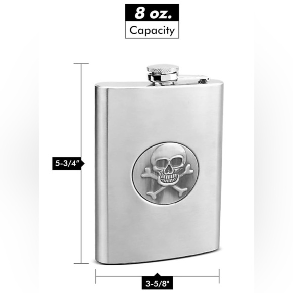 Stainless Steel Flask Skull Crossbones Emblem Faux Leather Wrap 8oz Perfect Gift - Picture 8 of 9